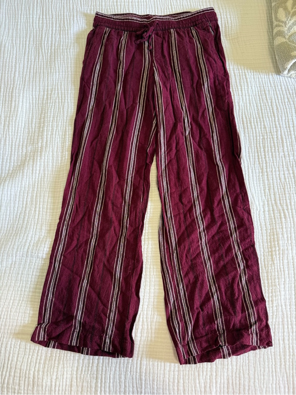 Old Navy Maroon and White Stripped Linen Pants